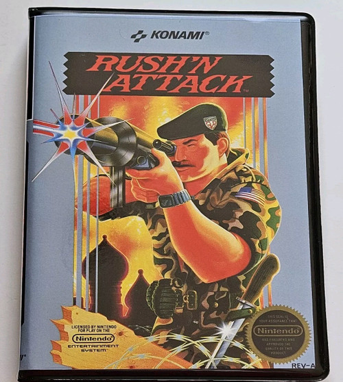 Front view of a Cart Armor® Rush "N Attack Russian Nintendo NES Premium 8-bit Clamshell Case