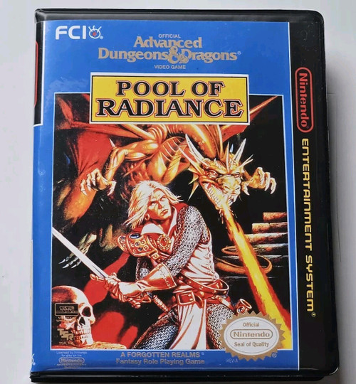 Front view of a Cart Armor® AD&D Pool of Radiance Nintendo NES Premium 8-bit Clamshell Case