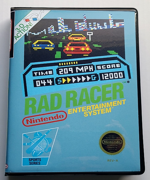Front view of a Cart Armor® Rad Racer Nintendo NES Premium 8-bit Clamshell Case