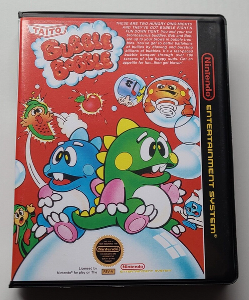 Front view of a Cart Armor® Bubble Bobble Nintendo NES Premium 8-bit Clamshell Case
