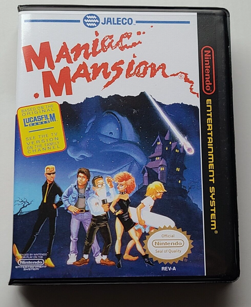 Front view of a Cart Armor® Maniac Mansion Nintendo NES Premium 8-bit Clamshell Case