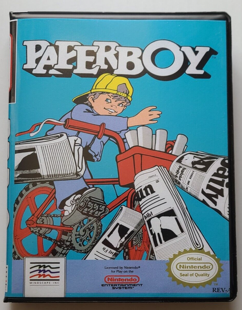 Front view of a Cart Armor® Paperboy Nintendo NES Premium 8-bit Clamshell Case