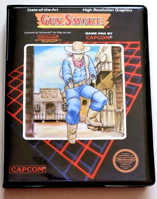 Front view of a Cart Armor® GunSmoke Gun.Smoke Nintendo NES Premium 8-bit Clamshell Case