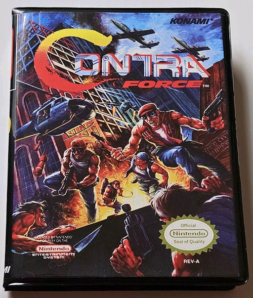 Front view of a Cart Armor® Contra Force Nintendo NES Premium 8-bit Clamshell Case