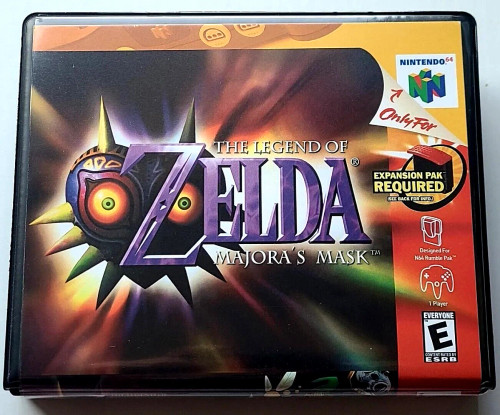 Front view of a Cart Armor® The Legend of Zelda Majora's Mask Nintendo 64 N64 Premium 64-bit Clamshell Case