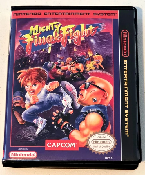 Front view of a Cart Armor® Mighty Final Fight Nintendo NES Premium 8-bit Clamshell Case