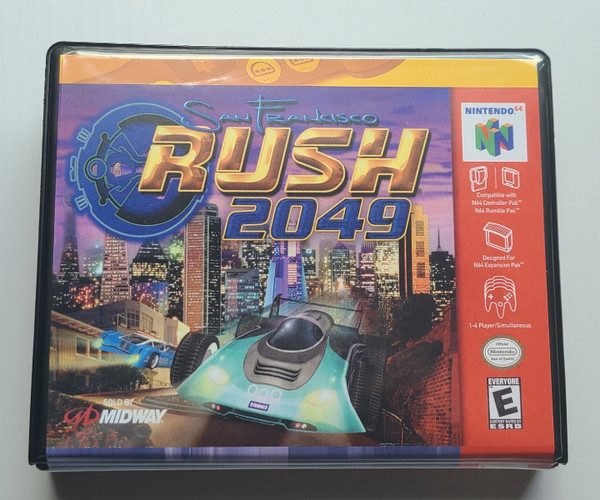 Front view of a Cart Armor® San Francisco Rush 2049 Nintendo 64 N64 Premium 64-bit Clamshell Case