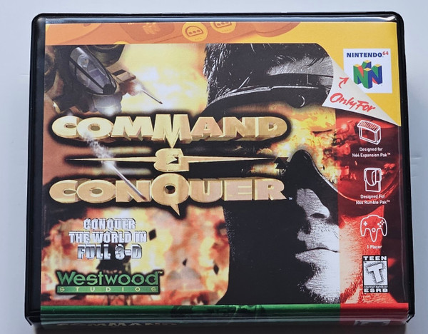 Front view of a Cart Armor® Command & Conquer Nintendo 64 N64 Premium 64-bit Clamshell Case