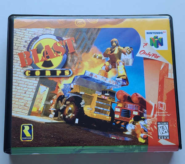 Front view of a Cart Armor® Blast Corps Nintendo 64 N64 Premium 64-bit Clamshell Case