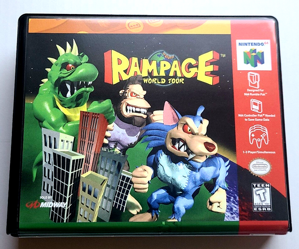 Front view of a Cart Armor® Rampage World Tour Nintendo 64 N64 Premium 64-bit Clamshell Case
