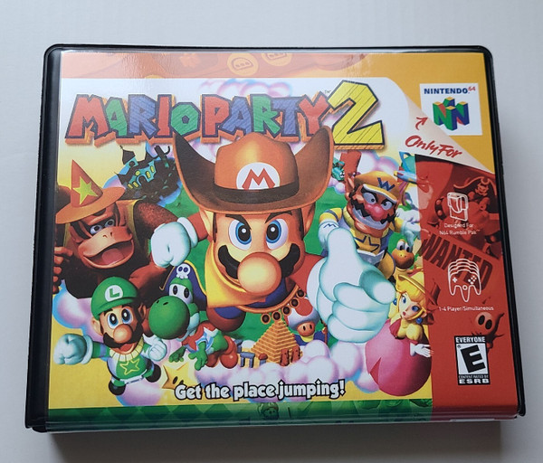 Front view of a Cart Armor® Mario Party 2 Nintendo 64 N64 Premium 64-bit Clamshell Case