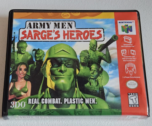 Front view of a Cart Armor® Army Men Sarge's Heroes Nintendo 64 N64 Premium 64-bit Clamshell Case