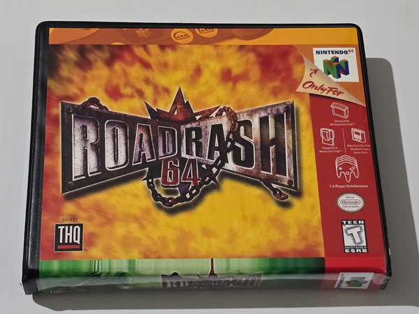 Front view of a Cart Armor® Road Rash 64 Nintendo 64 N64 Premium 64-bit Clamshell Case