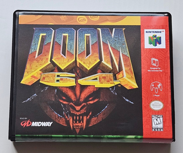 Front view of a Cart Armor® Doom 64 Nintendo 64 N64 Premium 64-bit Clamshell Case