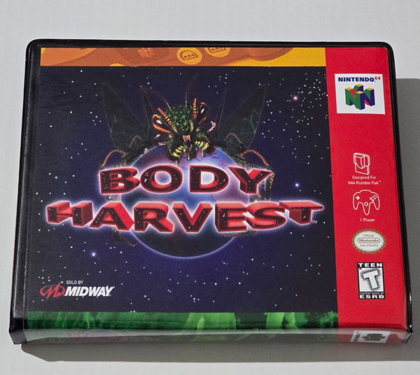 Front view of a Cart Armor® Body Harvest Nintendo 64 N64 Premium 64-bit Clamshell Case