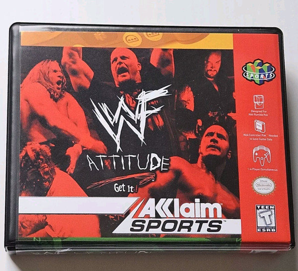 Front view of a Cart Armor® WWF Attitude WWE Nintendo 64 N64 Premium 64-bit Clamshell Case