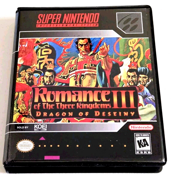 Front view of a Cart Armor® Romance of the Three Kingdoms III Dragon of Destiny Super SNES Premium 16-bit Clamshell Case