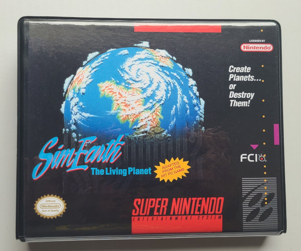 Front view of a Cart Armor® SimEarth Super Nintendo SNES Premium 16-bit Clamshell Case