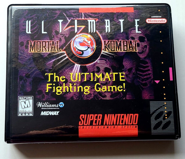 Front view of a Cart Armor® Ultimate Mortal Kombat 3 Nintendo SNES Premium 16-bit Clamshell Case