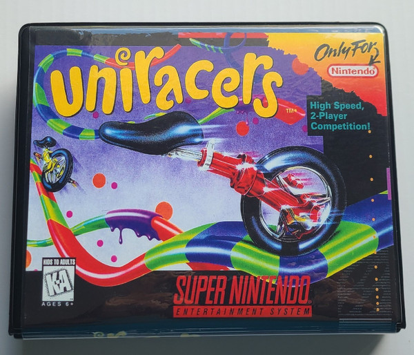 Front view of a Cart Armor® Uniracers Super Nintendo SNES Premium 16-bit Clamshell Case