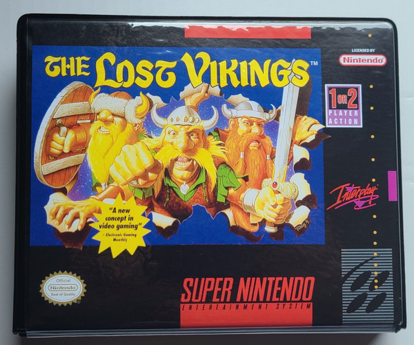 Front view of a Cart Armor® The Lost Vikings Super Nintendo SNES Premium 16-bit Clamshell Case
