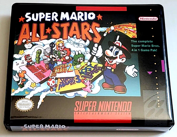 Front view of a Cart Armor® Super Mario All-Stars Super Nintendo SNES Premium 16-bit Clamshell Case