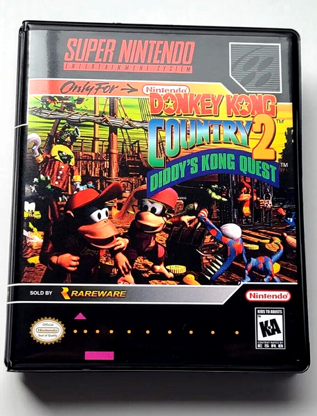 Front view of a Cart Armor® Donkey Kong Country 2 Diddy's Quest Nintendo SNES Premium 16-bit Clamshell Case