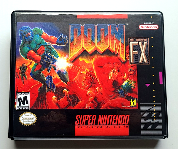 Front view of a Cart Armor® Doom Super Nintendo SNES Premium 16-bit Clamshell Case