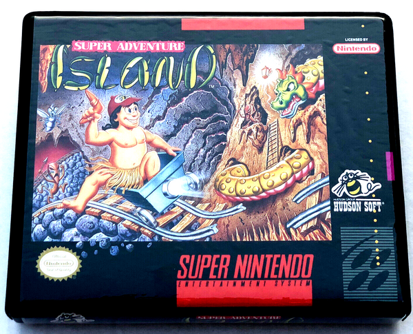 Front view of a Cart Armor® Super Adventure Island Super Nintendo SNES Premium 16-bit Clamshell Case