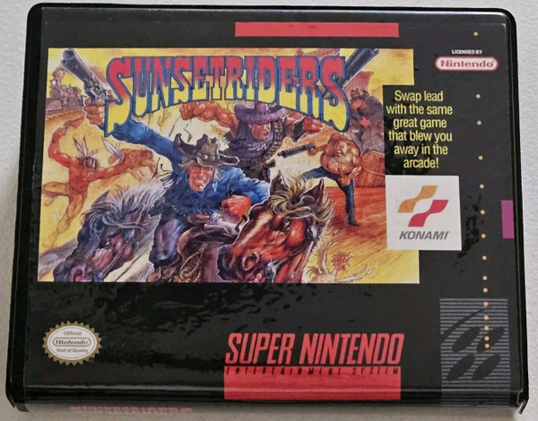 Front view of a Cart Armor® Sunset Riders Super Nintendo SNES Premium 16-bit Clamshell Case