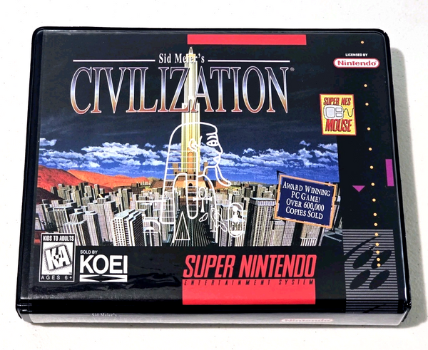 Front view of a Cart Armor® Civilization Super Nintendo SNES Premium 16-bit Clamshell Case