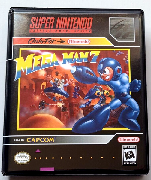 Front view of a Cart Armor® Mega Man 7 Super Nintendo SNES Premium 16-bit Clamshell Case