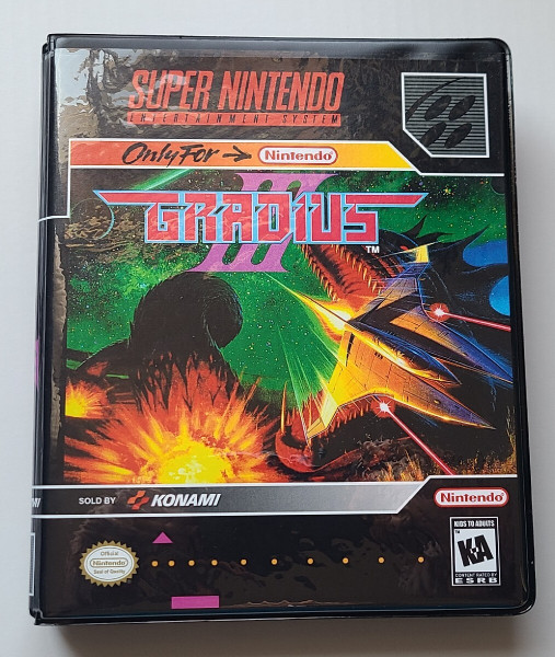 Front view of a Cart Armor® Gradius III Super Nintendo SNES Premium 16-bit Clamshell Case