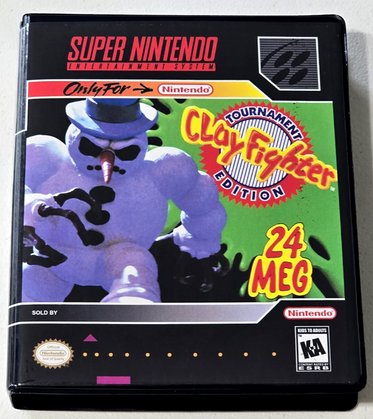 Front view of a Cart Armor® Clay Fighter Tournament Edition  SNES Premium 16-bit Clamshell Case