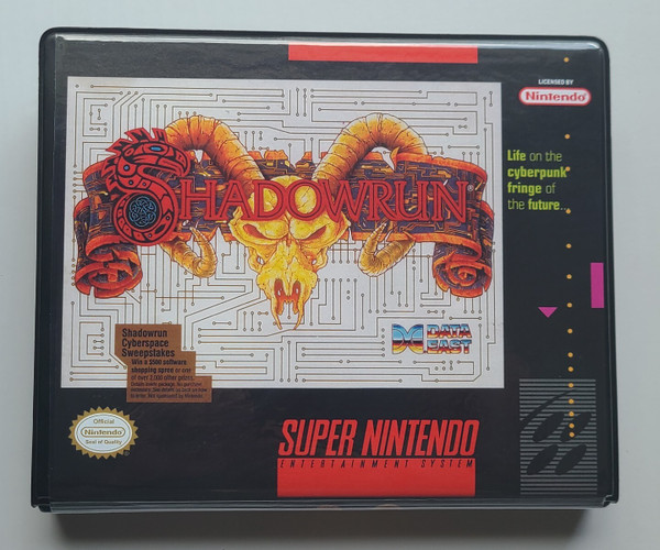 Front view of a Cart Armor® Shadowrun Super Nintendo SNES Premium 16-bit Clamshell Case
