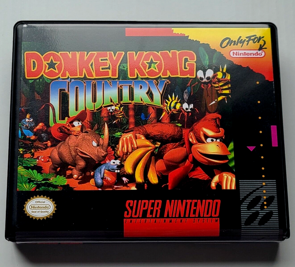 Front view of a Cart Armor® Donkey Kong Country Super Nintendo SNES Premium 16-bit Clamshell Case