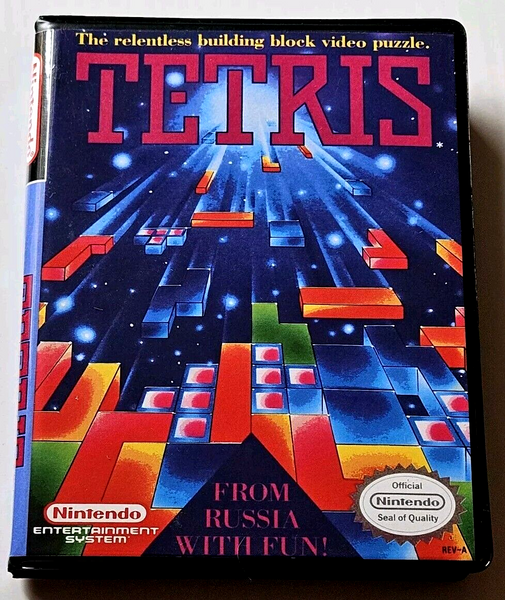 Front view of a Cart Armor® Tetris Nintendo NES Premium 8-bit Clamshell Case