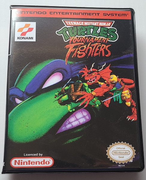 Front view of a Cart Armor® Teenage Mutant Ninja Turtles Tournament Fighters TMNT Nintendo NES Premium 8-bit Clamshell Case