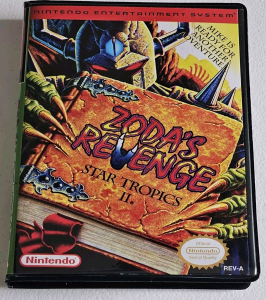 Front view of a Cart Armor® Zoda's Revenge Star Tropics 2 II Nintendo NES Premium 8-bit Clamshell Case