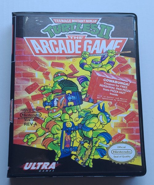Front view of a Cart Armor® Teenage Mutant Ninja Turtles II The Arcade Game TMNT Nintendo NES Premium 8-bit Clamshell Case