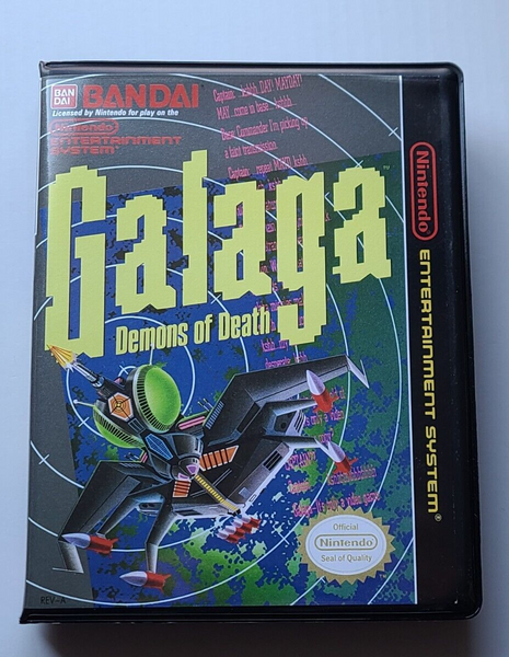 Front view of a Cart Armor® Galaga Demons of Death Nintendo NES Premium 8-bit Clamshell Case
