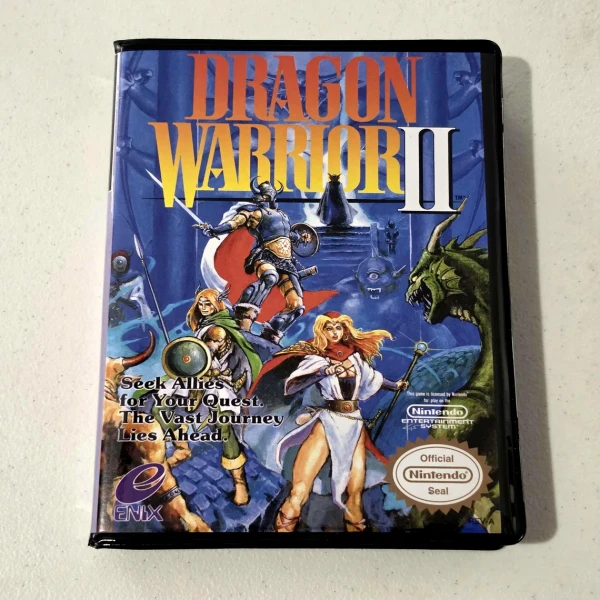 Front view of a Cart Armor® Dragon Warrior II Nintendo NES Premium 8-bit Clamshell Case
