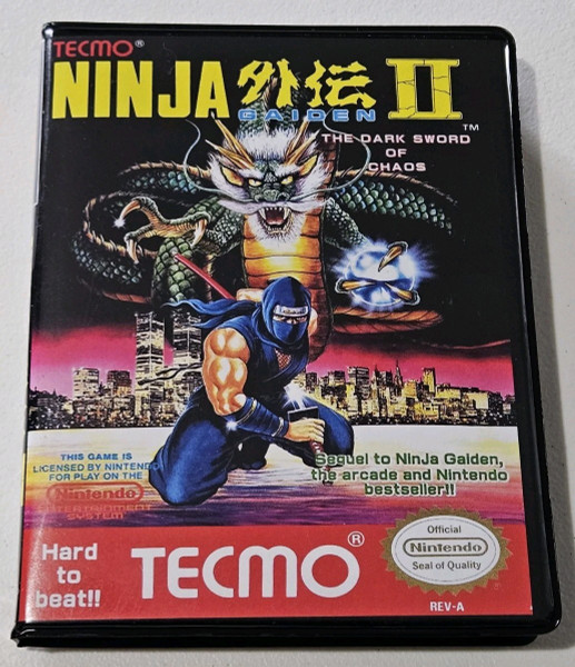 Front view of a Cart Armor® Ninja Gaiden II Dark Sword Of Chaos Nintendo NES Premium 8-bit Clamshell Case