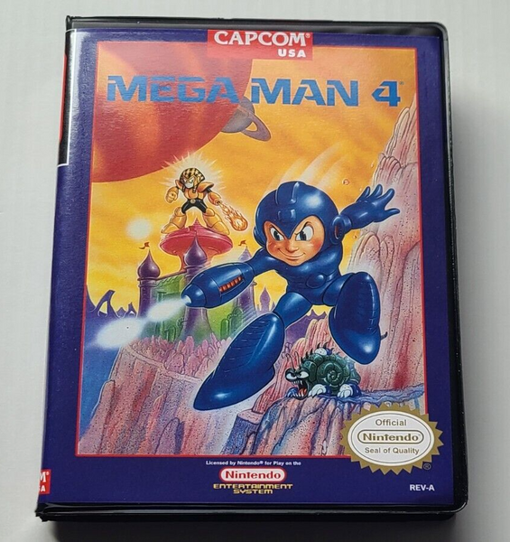 Front view of a Cart Armor® Mega Man 4 IV Nintendo NES Premium 8-bit Clamshell Case