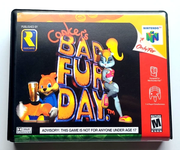 Front view of a Cart Armor® Conker's Bad Fur Day Nintendo 64 N64 Premium 64-bit Clamshell Case
