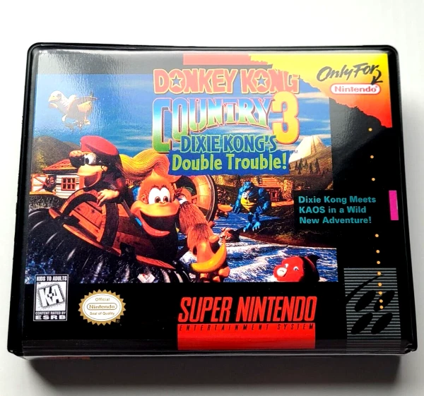 SNES Clamshell Case For Donkey Kong Country 3: Dixie Kong's Double Trouble – 16-bit Retro Style Cartridge Box