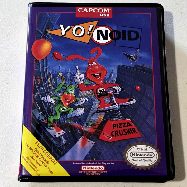 Front view of a Cart Armor® Yo Noid! Nintendo NES Premium 8-bit Clamshell Case