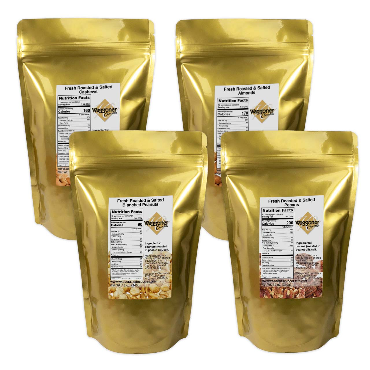 NUT ASSORTMENT - SET OF 4 - 12 OZ. GIFT BAGS - Waggoner Chocolates