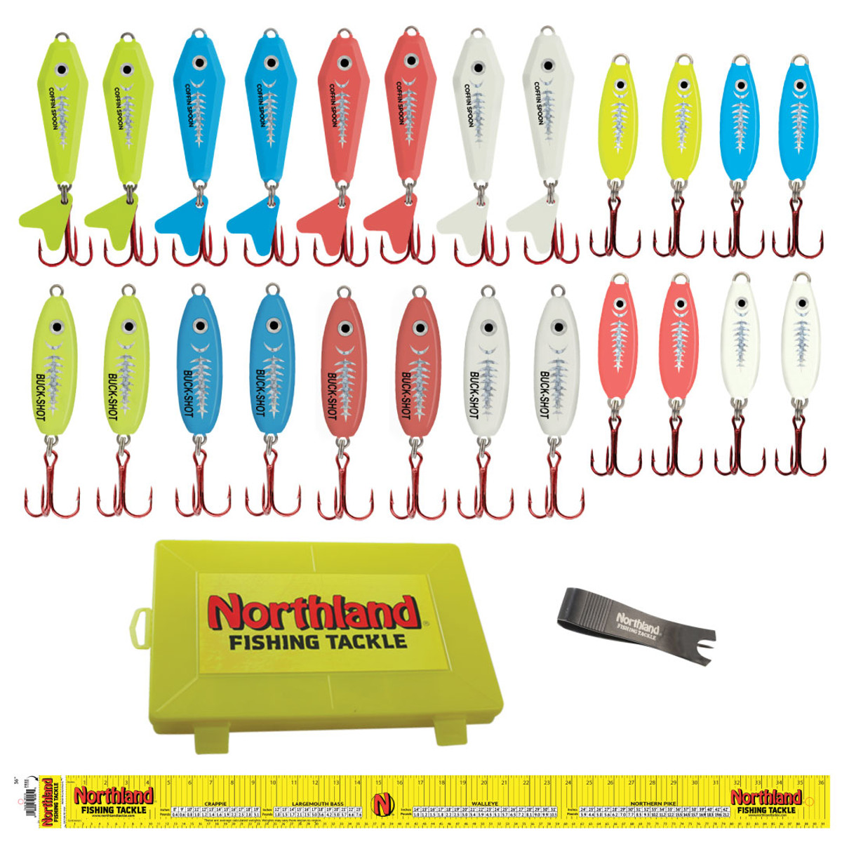 高品質注文 Northland Fishing Tackle Red Lake Minnesota Ice Fishing Spoon Kit -  17 Spoons per Kit - Assorted Colors and Sizes with Tackle Box