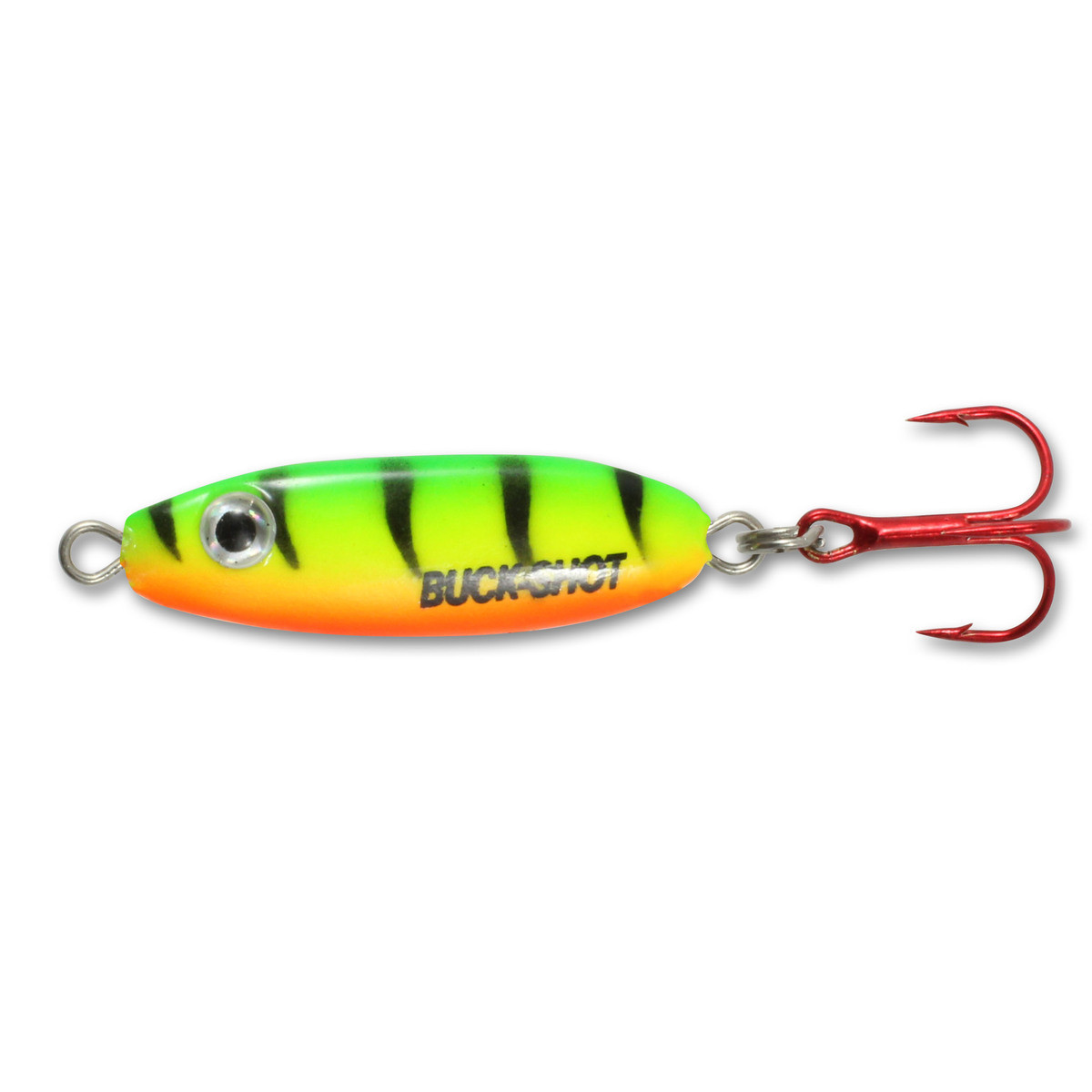 coffin spoon fishing lure Northland Buck-Shot 1/4oz / UV Glo Perch sided profile produces an enticing tumbling action on the fall Northland Fishing Tackle Buck-Shot Coffin